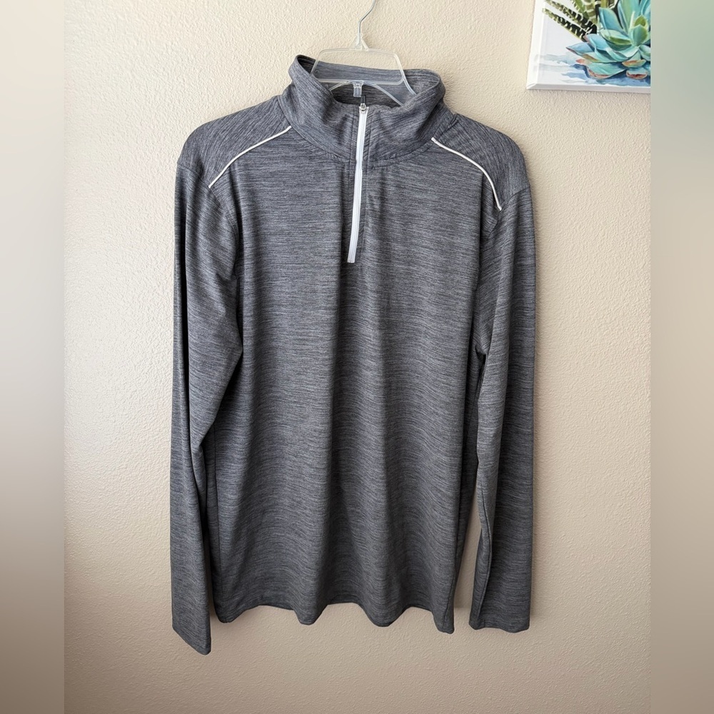 J Crew Performance Pullover Mens L Heather Gray 1/4 Zip Stretch Long Sleeve